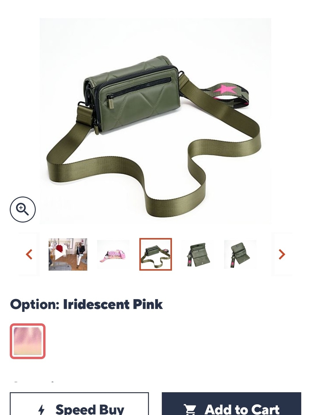 Iridescent Pink Accent Olive Crossbody Bag